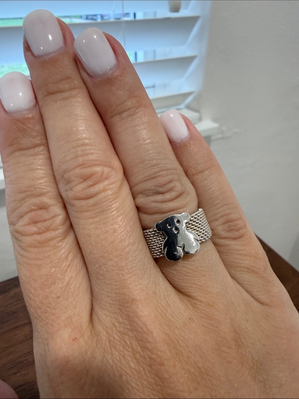 Tous Silver Teddy Bear Mesh Band Ring - Picture 2 of 4